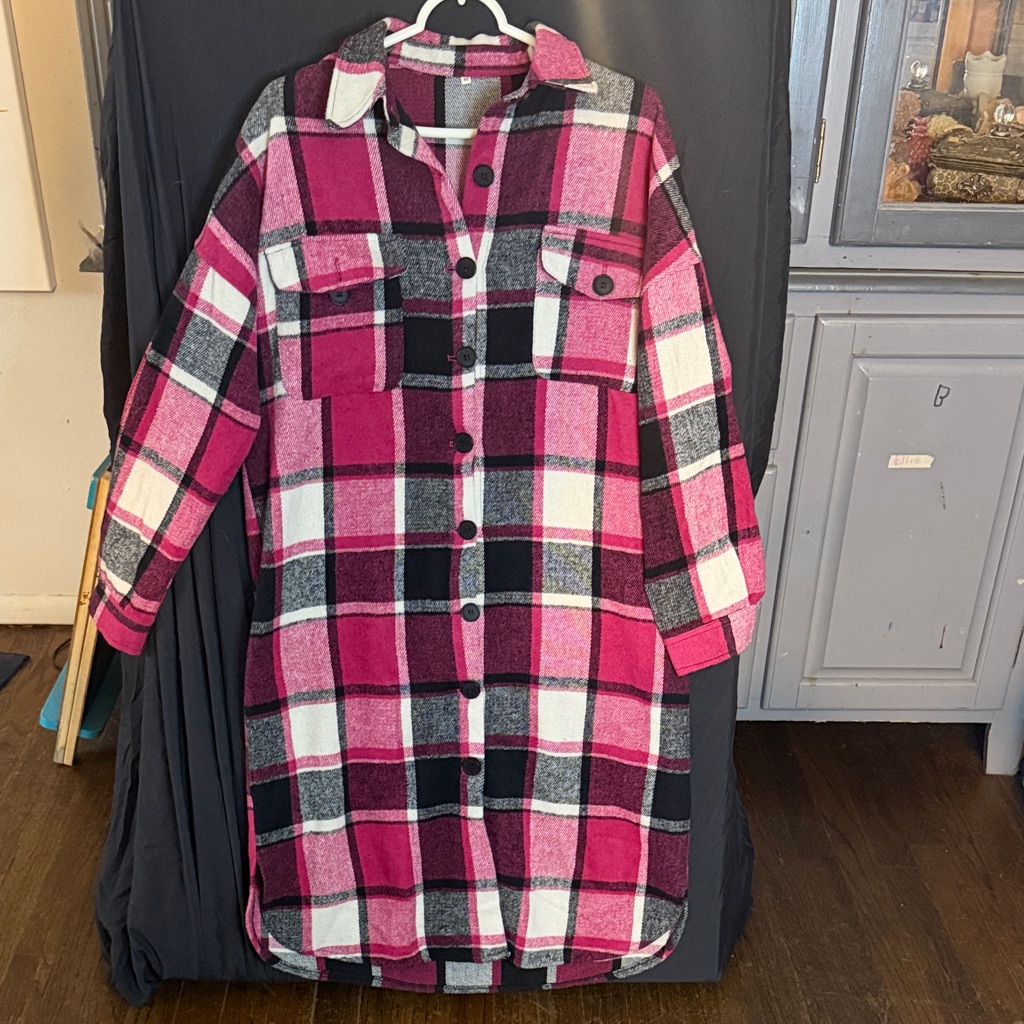 Pink Black White Plaid Button-Up Shacket